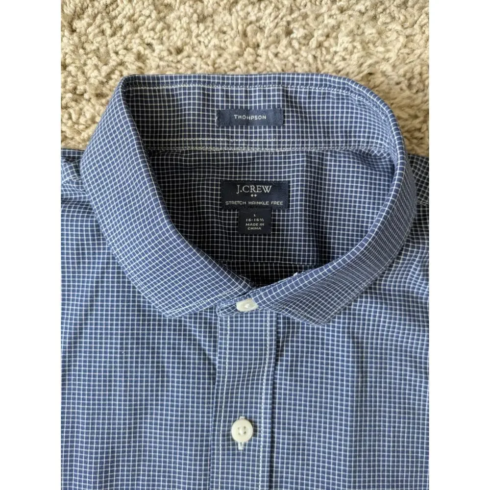 J.Crew Thompson Wrinkle Free Button Down Shirt L/16-16.5 Blue Cotton Career Work